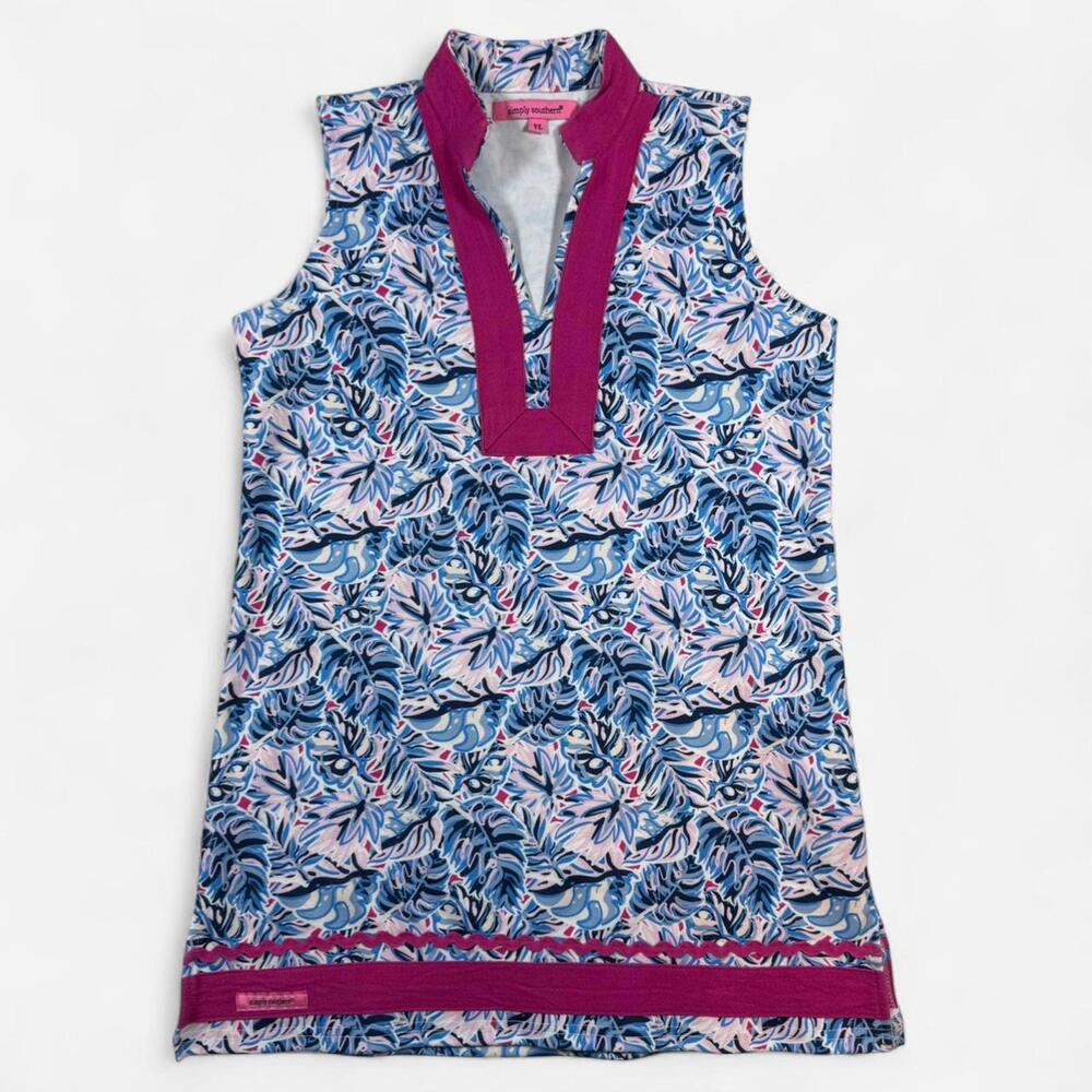 Simply Southern Youth Tunic Dress YL Leaf Print Preppy Girls Resort Spring Large